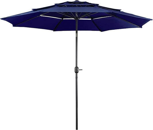 Yaheetech 3-Tier Patio Parasol 10ft Vented Outdoor Table Umbrella Double-layer Cloth & Large Shade for Yard/Garden/Park/Garden Navy Blue