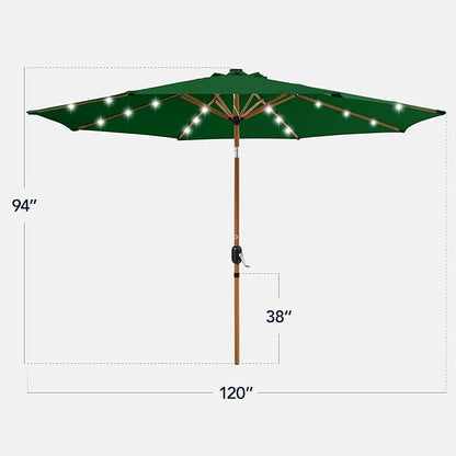 Best Choice Products 10ft Solar Market Patio Umbrella w/Woodgrain Pattern Pole, LED Lights, Tilt & Crank – Outdoor Sun Shade for Backyard Table, Deck, Poolside – Green