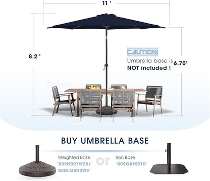 wikiwiki 11 FT Patio Umbrellas Outdoor Table Market Umbrella with Push Button Tilt/Crank,8 Sturdy Ribs, Fade Resistant Waterproof POLYESTER DTY Canopy for Garden, Lawn, Backyard & Pool, Navy Blue