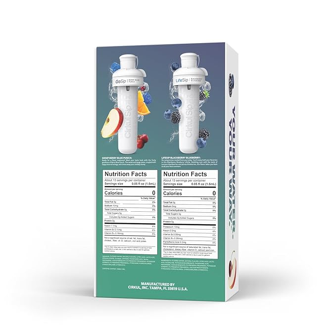 Cirkul 32oz. Chameleon Stainless Steel Water Bottle Starter Kit with Green Lid, 2 Flavor Cartridges (1 LifeSip Blackberry Blueberry, 1 GoSip Berry Blue Punch) Zero Calories and No Sugar