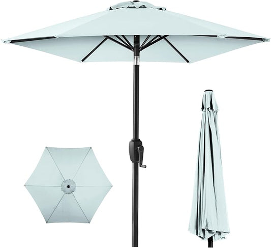 Best Choice Products 7.5ft Heavy-Duty Round Outdoor Market Table Patio Umbrella w/Steel Pole, Push Button Tilt, Easy Crank Lift - Baby Blue