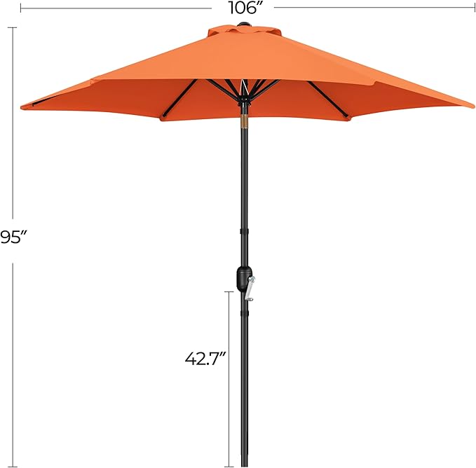 Yaheetech Patio Umbrella, 9FT Outdoor Table Market Umbrella with Push Button Tilt and Crank, Yard Sun Shade with Sturdy Ribs for Garden, Deck, Backyard, Pool, Orange
