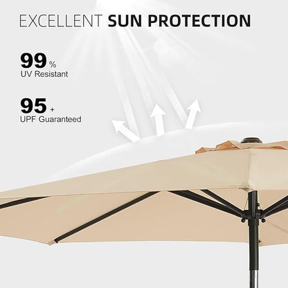 wikiwiki 9 FT Patio Umbrellas Outdoor Table Market Umbrella with Push Button Tilt/Crank, 8 Sturdy Ribs, Fade Resistant Waterproof POLYESTER DTY Canopy for Garden, Lawn, Deck, Backyard & Pool,Beige