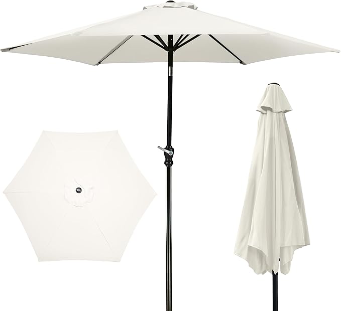 9FT Outdoor Patio Umbrella with Push Button Tilt and Crank, Beach Umbrella for Sun Shades, Market Umbrella with 6 Sturdy Metal Ribs, UV Resistant Waterproof for Garden, Backyard, Deck, Pool