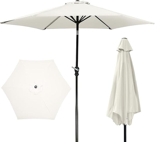 9FT Outdoor Patio Umbrella with Push Button Tilt and Crank, Beach Umbrella for Sun Shades, Market Umbrella with 6 Sturdy Metal Ribs, UV Resistant Waterproof for Garden, Backyard, Deck, Pool