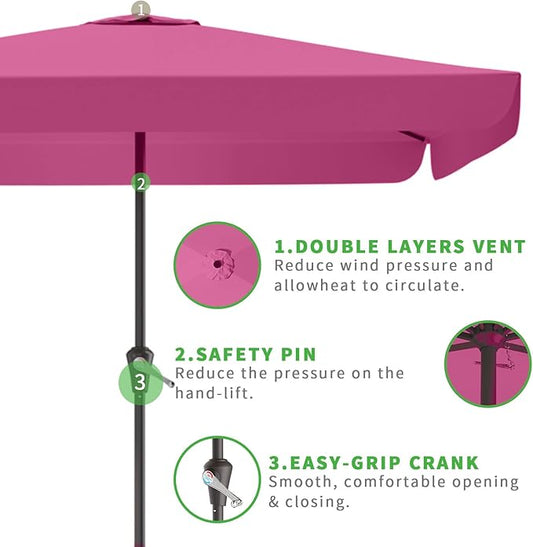 8 * 10FT Rectangular Patio Umbrella Table Market Umbrella w/Crank Outdoor Umbrellas for Garden, Deck, Backyard, Pool and Beach, Rose Pink