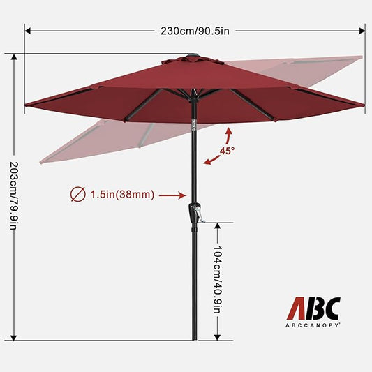 ABCCANOPY 7.5FT OutdoorPatio Umbrella, UV Protection Table Umbrella w/Crank for Easy Set Up, Suitable for Garden, Lawn, Deck & Backyard (Burgundy)