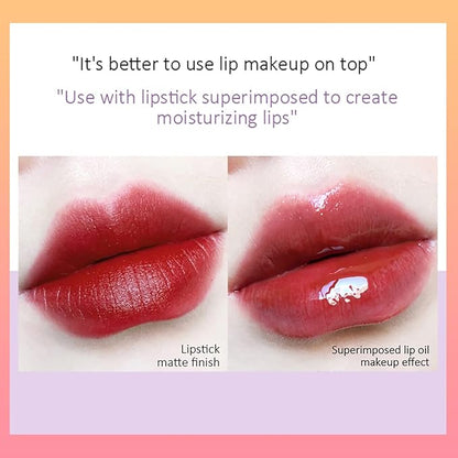 Fruit Pearlescent Plumping Lip Oil, Lip CarePearl & Shimmer Mini Lip Gloss Kit, Lip Care Hydrating Lip Gloss Tinted Lip Balm, Long Lasting & Nourishing Lip Glow Oil, Non-sticky Fresh Texture (Peach)