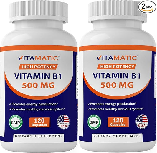 Vitamatic 2 Pack Vitamin B1 (Thiamine) 500mg, 120 Capsules