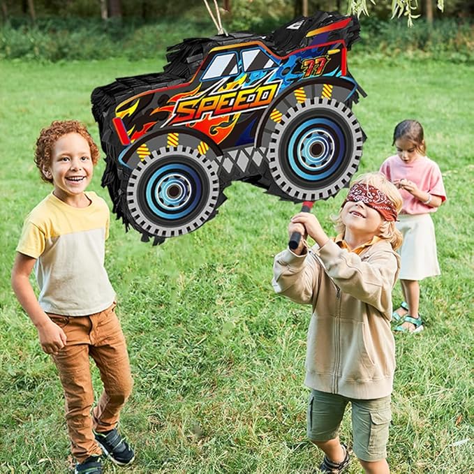 Monster Truck Pinata Car with Stick and Blindfold for Boys' Birthday Party Decoration