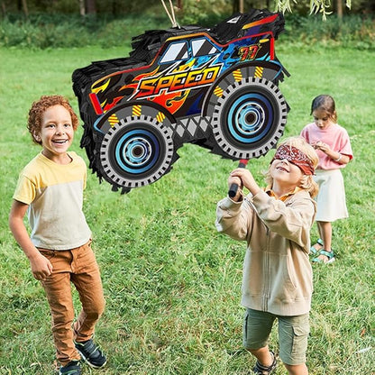 Monster Truck Pinata Car with Stick and Blindfold for Boys' Birthday Party Decoration