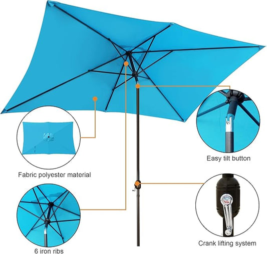 Blissun Rectangular Patio Umbrella, Table Market Umbrella with Tilt and Crank, Outdoor Umbrella for Garden, Deck, Backyard, Pool and Beach
