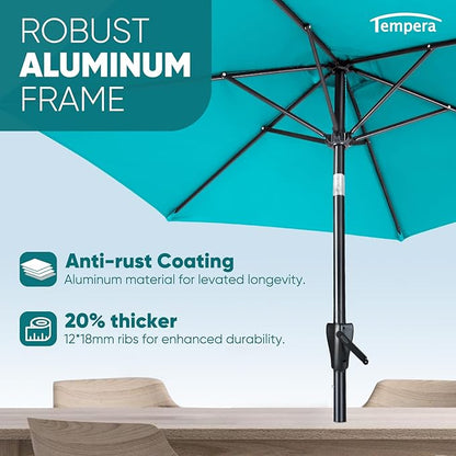 Tempera Patio Market Outdoor Table Umbrella with Push Button Tilt and Crank,Large Sun Umbrella with Sturdy Pole&Fade resistant canopy,Easy to set