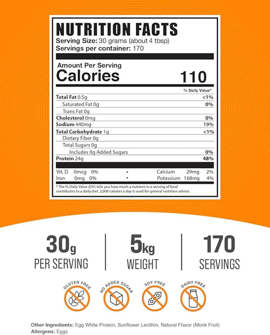 BulkSupplements.com Egg White Protein Powder - Egg White Powder, Lactose Free & Dairy Free Protein Powder - Unflavored & Gluten Free, 30g per Serving, 5kg (11 lbs) (Pack of 5)