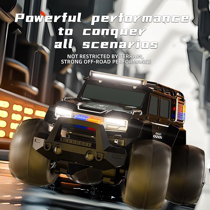 Threeking 1:14 Waterproof Rc Police Cars Amphipious Remote Control Car SUV Truck Indoor Outdoor Toys with Police-Siren Lights for 6 7 8 9 10 11 12 Year Old Kids Boys Girls Gifts Presents