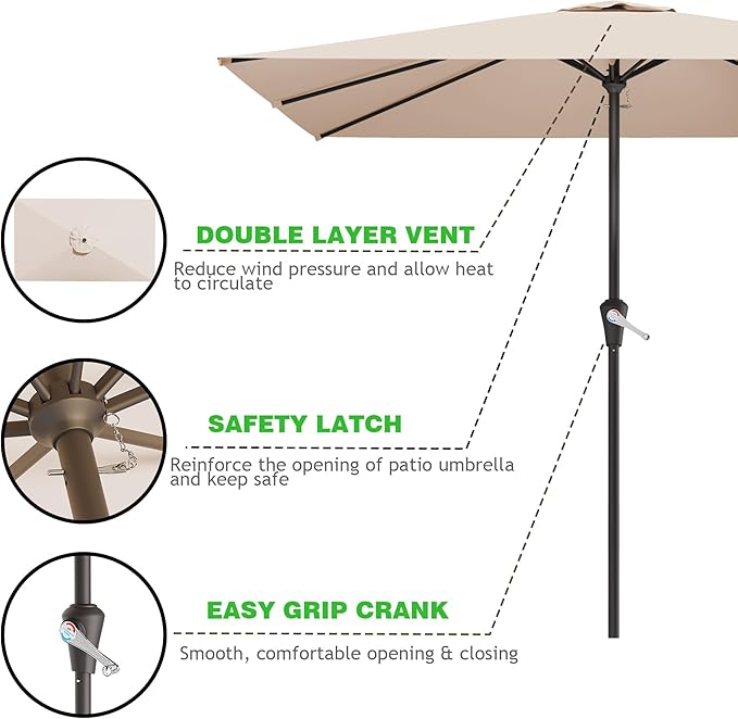 8' x 10' Rectangular Patio Umbrellas for Outdoor, Outdoor Table Umbrella, Large Outdoor Patio Umbrellas with 8 Sturdy Ribs for Market, Garden, Pool (Beige)