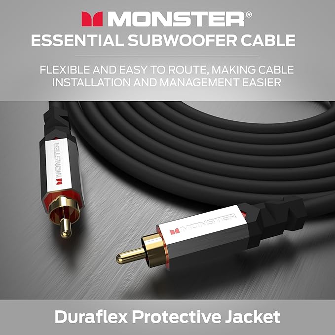 Monster Essentials Premium Subwoofer Cable Connector for Home Theaters and Cars, RCA Subwoofer Audio Cable, 13.1ft