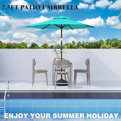 7.5FT Patio Umbrella Table Market Umbrella w/Tilt and Crank Heavy-Duty Round Outdoor Umbrellas for Garden, Deck, Backyard, Pool and Beach, Cerulean