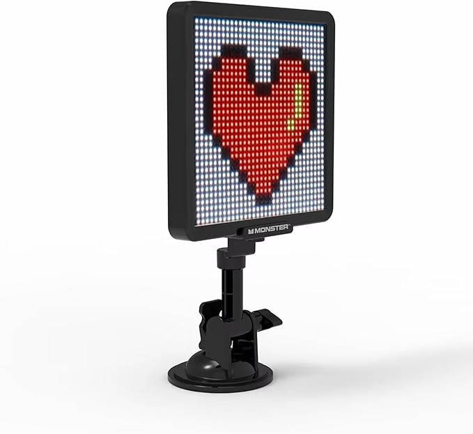 Monster Smart Pixel Display Screen for Cars, App Controlled Custom LED Text Pattern & Animation Screen, Sound Reactive, USB Powered, 6x6 in, 32x32 Pixels, Full Color Mobile Advertising & Ride Sharing