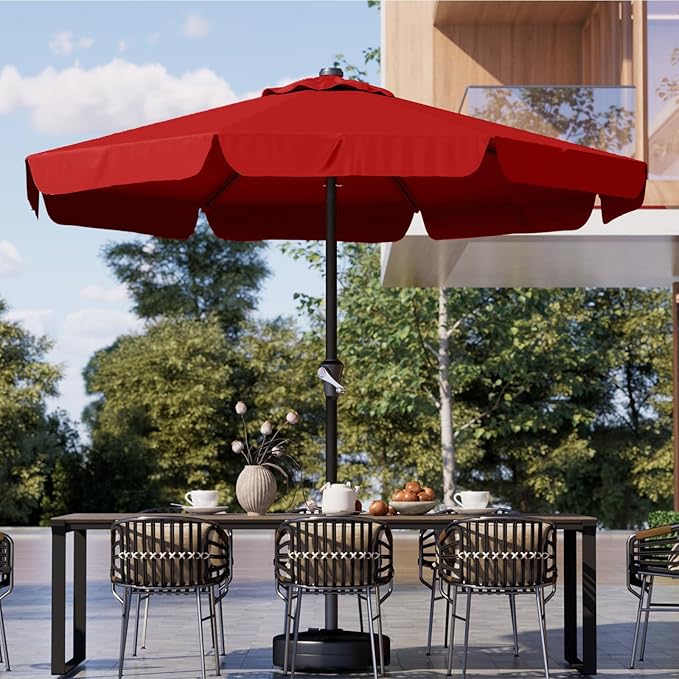 11FT Patio Umbrella Table Market Umbrella w/Crank Outdoor Umbrellas for Garden, Deck, Backyard, Pool and Beach, Red