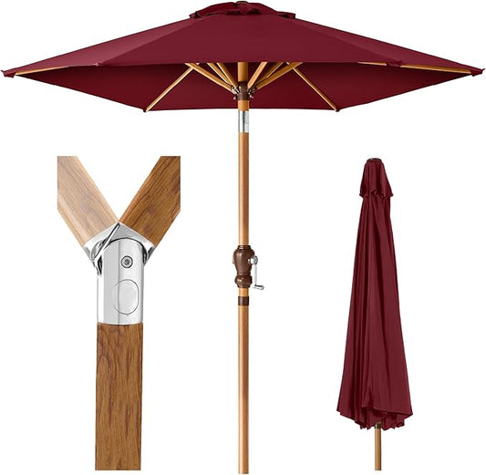 Best Choice Products 10ft Market Umbrella, Outdoor Sun Shade for Backyard, Deck, Poolside, Table w/Woodgrain Pattern, Easy Tilt & Crank - Burgundy