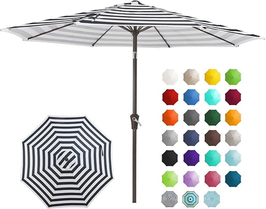 JEAREY 9FT Outdoor Patio Umbrella Outdoor Table Umbrella with Push Button Tilt and Crank, Market Umbrella 8 Sturdy Ribs UV Protection Waterproof for Garden, Deck, Backyard, Pool (Black & White Stripe)