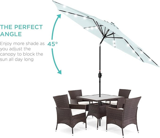Best Choice Products 10ft Solar Polyester LED Lighted Patio Umbrella w/Tilt Adjustment and UV-Resistant Fabric - Baby Blue
