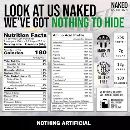 Naked Nutrition Whey Chocolate Peanut Butter Protein Powder, Grass Fed Whey, No GMO, No Soy, and Gluten Free. Nothing Artificial, Aid Growth and Recovery - 21 Servings