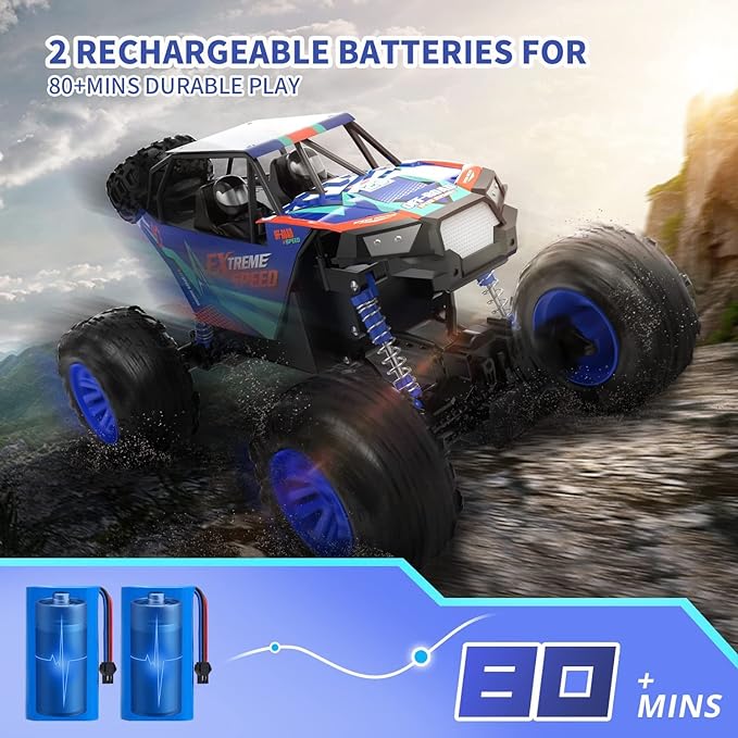 DEERC Large 1:8 Scale Upgraded RC Cars Remote Control Car for Adults Boys, Off Road Monster Truck with Realistic Sound, 2.4Ghz 4WD Rock Crawler Toy All Terrain Climbing, 2 Batteries for 80 Min Play