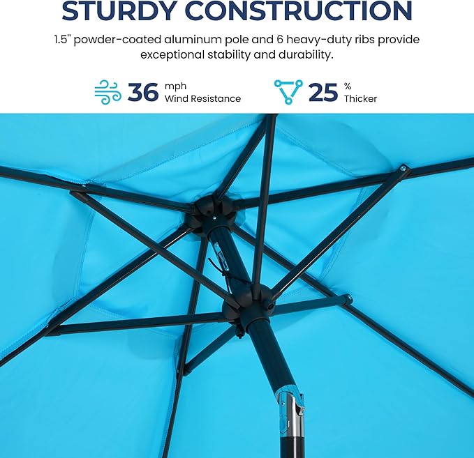 SUNVIVI OUTDOOR 7.5' Outdoor Patio Umbrella, Patio Umbrella, Market Umbrella, Metal Pole Umbrella with Push Button Tilt and Crank, 6 Ribs, Polyester Canopy