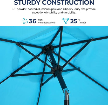 SUNVIVI OUTDOOR 7.5' Outdoor Patio Umbrella, Patio Umbrella, Market Umbrella, Metal Pole Umbrella with Push Button Tilt and Crank, 6 Ribs, Polyester Canopy