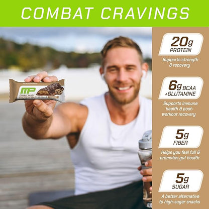 MusclePharm Combat Ready Chocolate Chip Cookie Dough Protein Bar, High Protein Bars, Combat Cravings, Fuel Performance & Meet Energy Demands, 20g Protein from Whey Protein, 5g Fiber, Gluten Free, 4 Bars