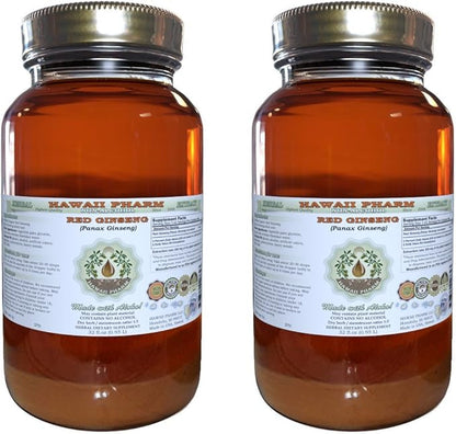 Red Ginseng Alcohol-Free Liquid Extract, Organic Red Ginseng (Panax Ginseng) Dried Root Glycerite Natural Herbal Supplement, Hawaii Pharm, USA 2x32 fl.oz