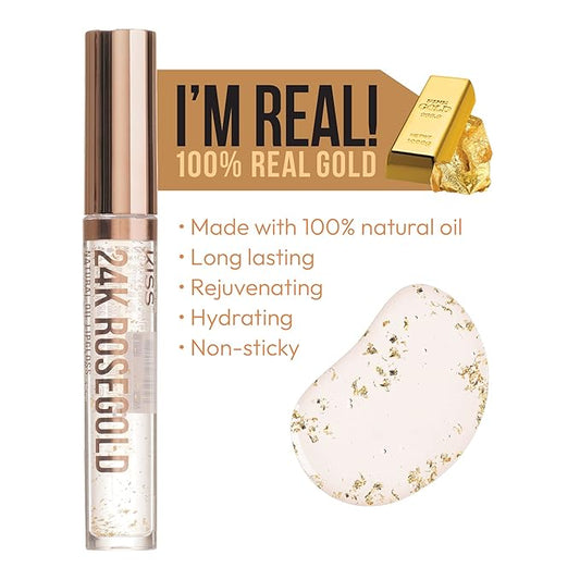 3 PACK Lip Oil Gloss, Hydrating Non-Sticky Lip Oil, 100% Natural Oil Clear Lip Gloss, Lightweight Lip Moisturizer (Rosegold & Rosehip & Mango Butter)