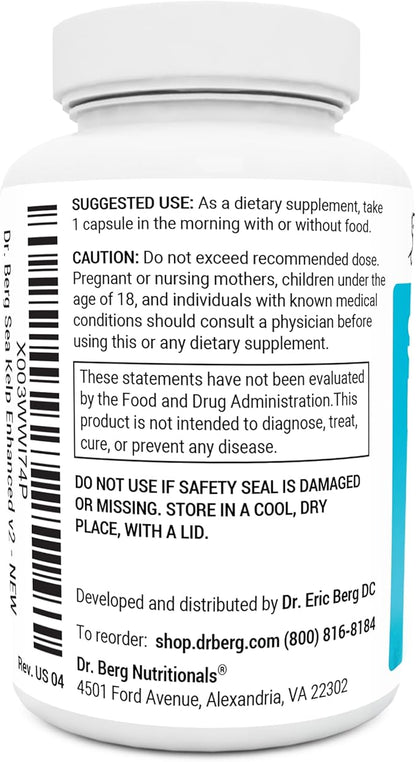 Dr. Berg Sea Kelp Enhanced Iodine - 200 mcg of Premium Iodine - Seaweed Blend Includes Klamath Blue-Green Algae & Sea Kelp - 90 Capsules