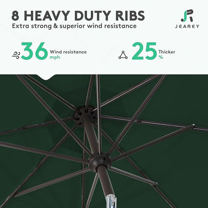 JEAREY 10FT Outdoor Patio Umbrella Outdoor Table Umbrella with Push Button Tilt and Crank, Market Umbrella 8 Sturdy Ribs UV Protection Waterproof for Pool, Garden (Dark Green)