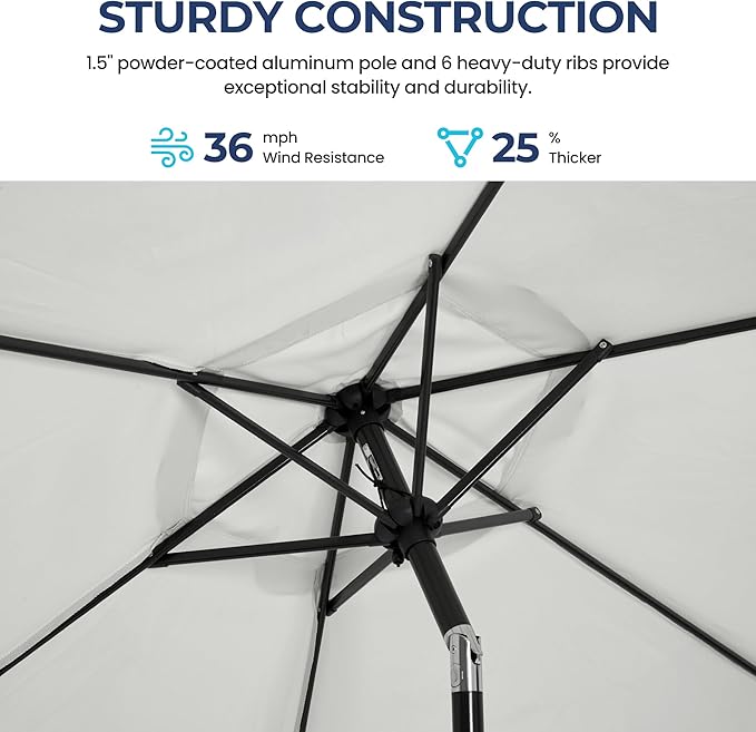 SUNVIVI OUTDOOR 7.5' Outdoor Patio Umbrella, Patio Umbrella, Market Umbrella, Metal Pole Umbrella with Push Button Tilt and Crank, 6 Ribs, Polyester Canopy