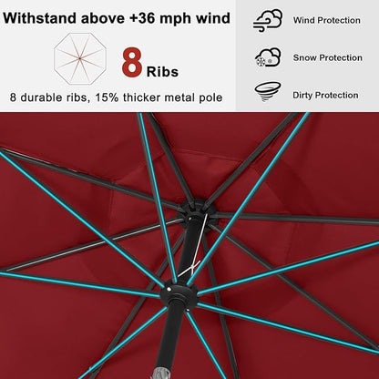 ABCCANOPY 9FT Outdoor Patio Umbrella, 8 Ribs Table Umbrella w/Crank for Easy Set Up, Suitable for Garden, Lawn, Deck & Backyard (Burgundy)