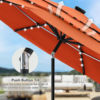 ABCCANOPY 3 Tiers 11FT Solar Led Lighted Patio Umbrellas (Orange)