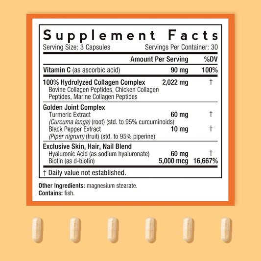 Doctor's Recipes Multi Collagen Peptides with Golden Turmeric, Vitamin C, Biotin, Hyaluronic Acid & Black Pepper, Collagen Supplements for Skin, Hair, Nail & Joint, Collagen for Women and Men, 90 Caps