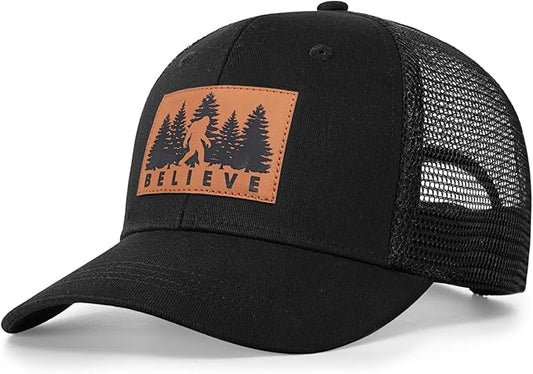 Mesh Bigfoot Hat Leather Cap for Men- Great Snapback Closure Sasquatch Hat for Hunting & Hiking