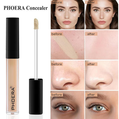 PHOERA Foundation Full Coverage,PHOERA Concealer Lightweight Full Coverage,PHOERA Complexion(101 Porcelain+101#LIGHT)