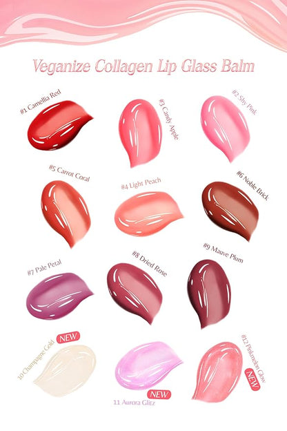 self beauty Veganize Collagen Lip Glass Balm - Hydrating Lip w/Hyaluronic Acid - Vegan Korean Lip Balm Moisturizing Lip Care – Lip Gloss Repair for Dry Cracked Lips 0.06 oz (#10 Champagne Gold)