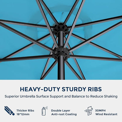 9ft Outdoor Patio Umbrella - UPF50+ UV Protection Market Patio Table Umbrella with Push Button Tilt, Crank and 8 Sturdy Ribs for Pool Deck and Garden (Light Blue, No base)