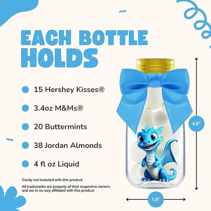 Small 12 Pack Baby Dragon Party Favors - Candy Jars with Ribbons and Stickers - DIY Party Decoration Bottle for Birthday, Baby Shower and School Classroom - Egg Container for Toddlers and Kids