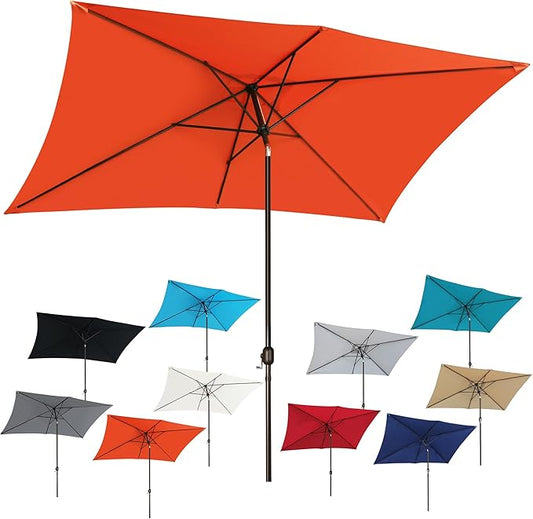 Blissun Rectangular Patio Umbrella, Table Market Umbrella with Tilt and Crank, Outdoor Umbrella for Garden, Deck, Backyard, Pool and Beach