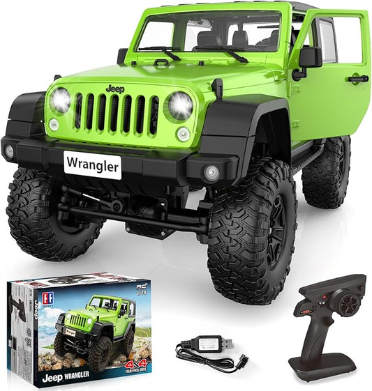 DOUBLE E 1:14 Jeep Wrangler Remote Control Cars RC Trucks 4wd Off-Road RC Monster Truck Off Road with Led Headlight and Rechargeable Battery Gifts for Adults Boys 8-12