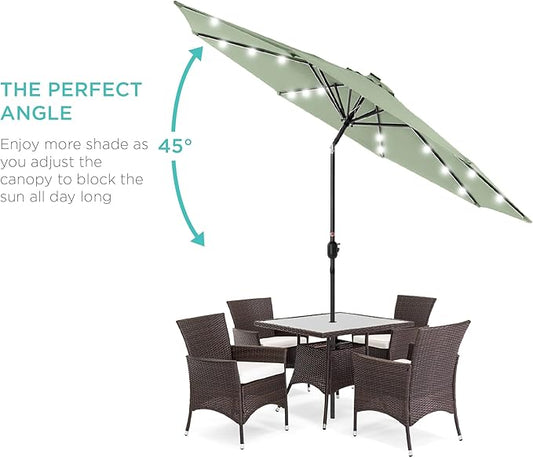 Best Choice Products 10ft Solar Polyester LED Lighted Patio Umbrella w/Tilt Adjustment and UV-Resistant Fabric - Sage Green