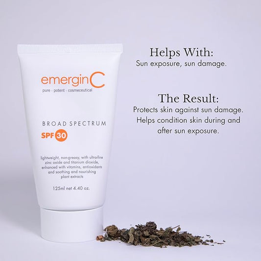 emerginC Sun SPF 30+ Non-Greasy Sunscreen - Face Sunscreen with Zinc Oxide, Vitamin C + Aloe - Non-Tinted Sunblock Cream (4.2 oz, 125 ml)