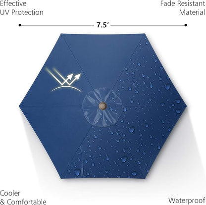 7.5Ft/9Ft Patio Umbrella, UV Protect Pool Umbrella with Heavy Duty Pole,Outdoor Umbrella with Push Botton Tilt & Crank